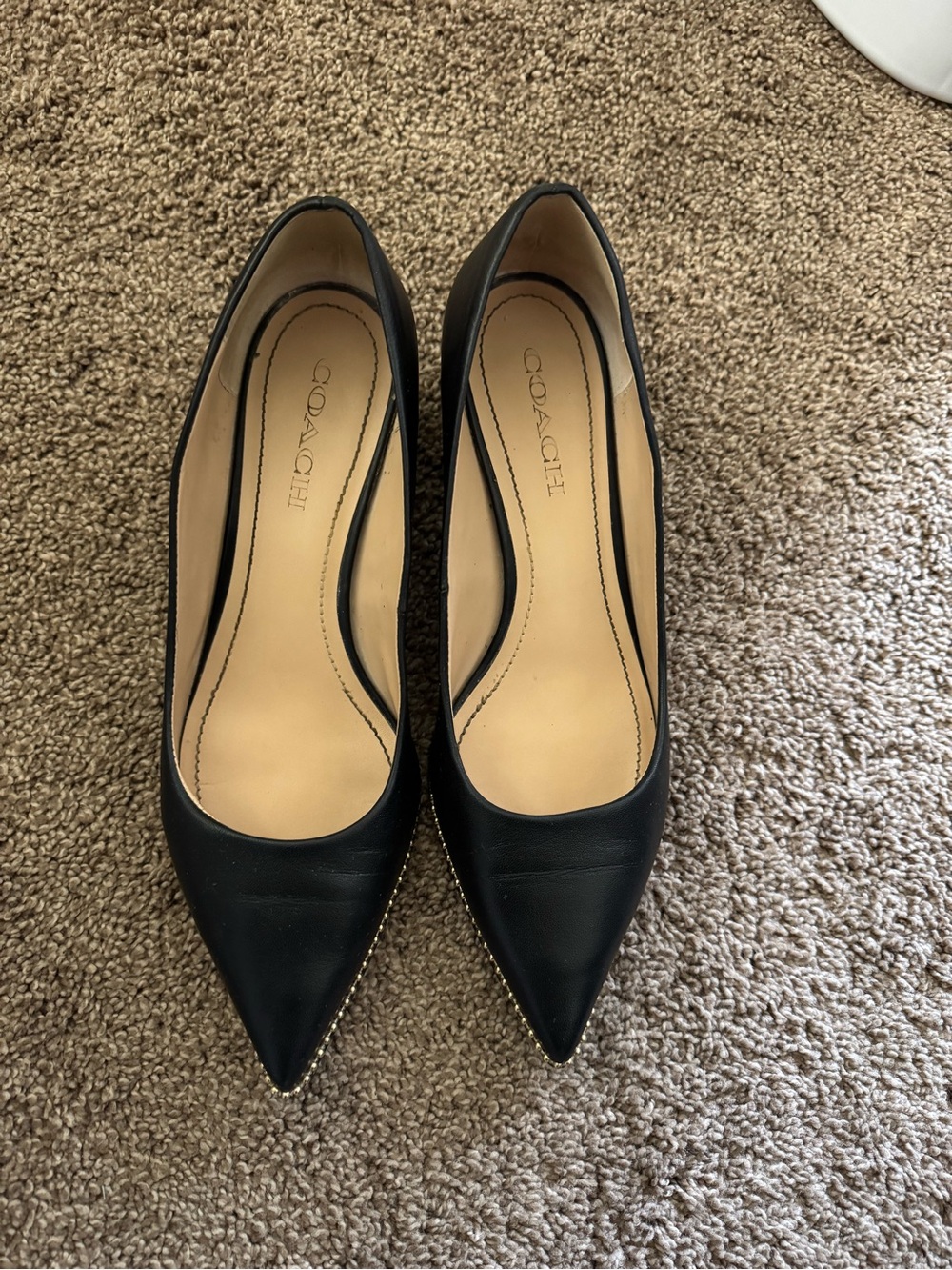 Coach Black Leather Pointed Toe Low Pumps